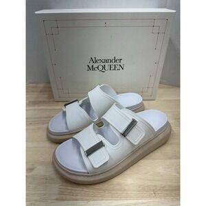 Alexander McQueen Women's 40 Ivory Rubber Hybrid Flat Slides Slip On - NEW